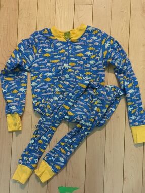 Organic Cotton Kids Blue & Yellow Fish Print Zip Suit - 10 Years